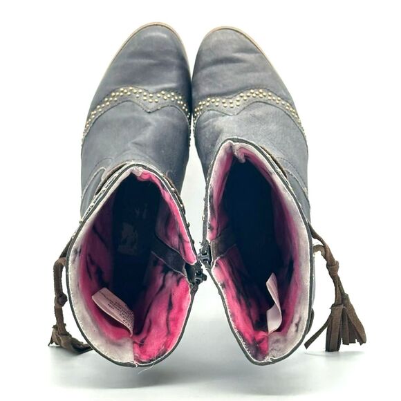 Dingo Leather Boots Studded Grey Tassel Zip Up Country Western Women's Size 10 - Picture 10 of 12